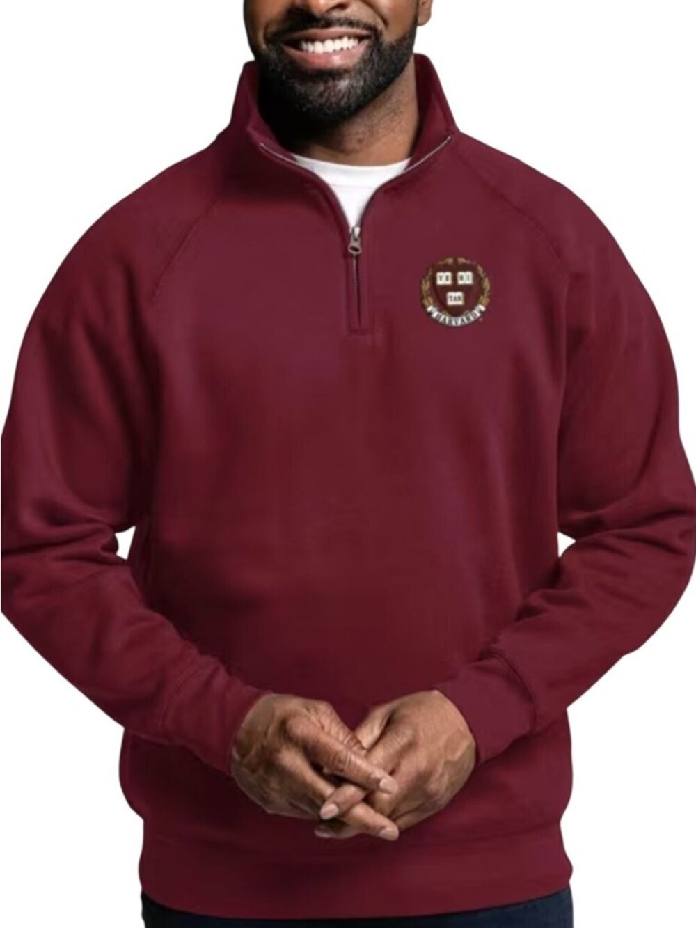 Vantage Maroon Harvard Crimson Shield Quarter Zip Pullover Size XL